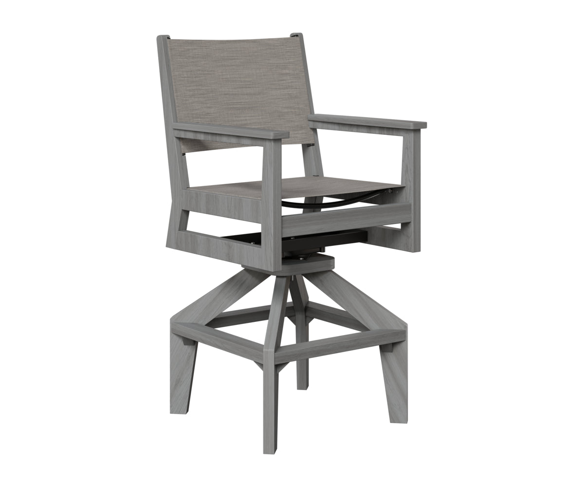 Berlin Gardens Mayhew Sling Swivel Bar Chair in Driftwood Gray