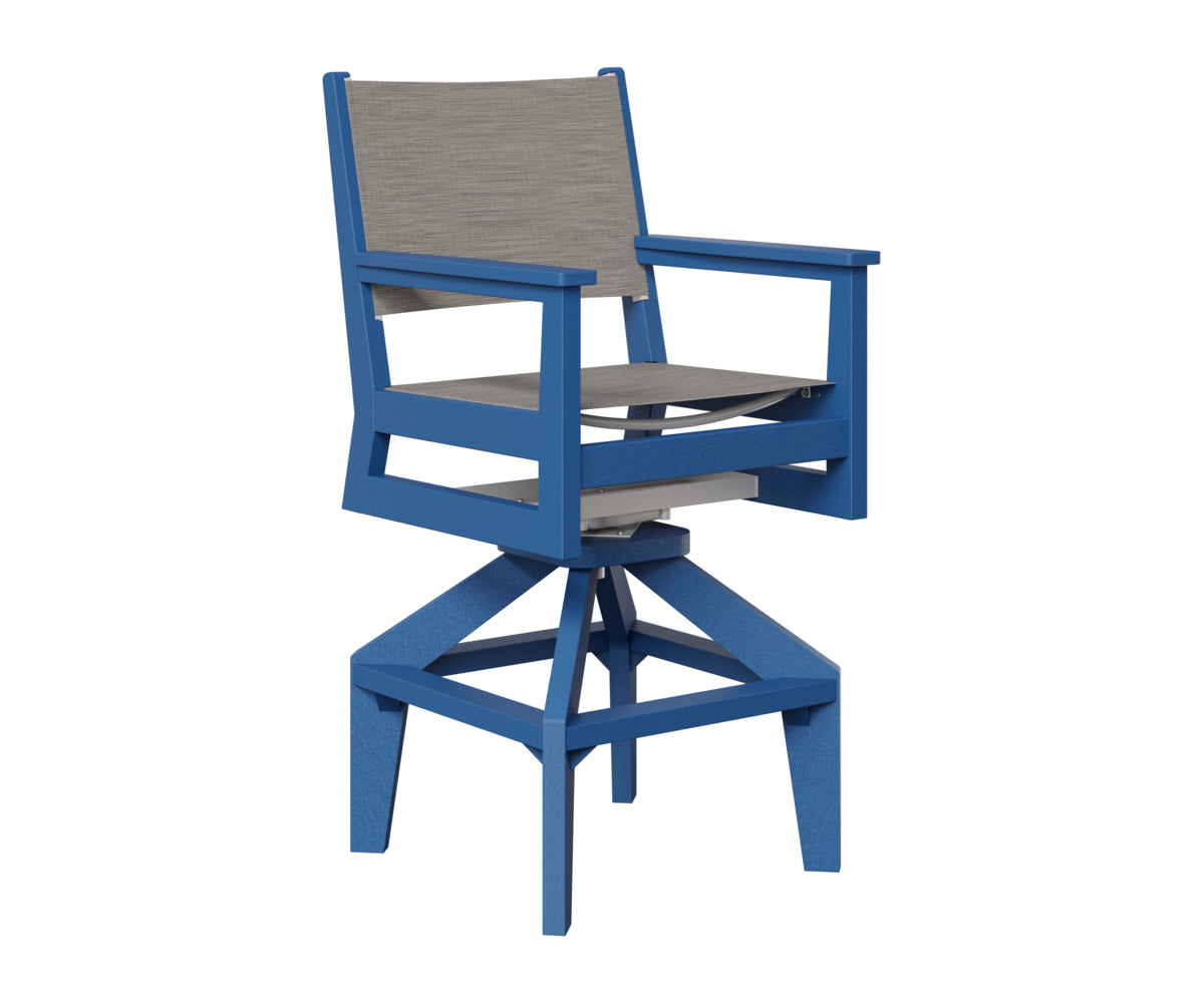 Berlin Gardens Mayhew Sling Swivel Bar Chair in Pacific Blue