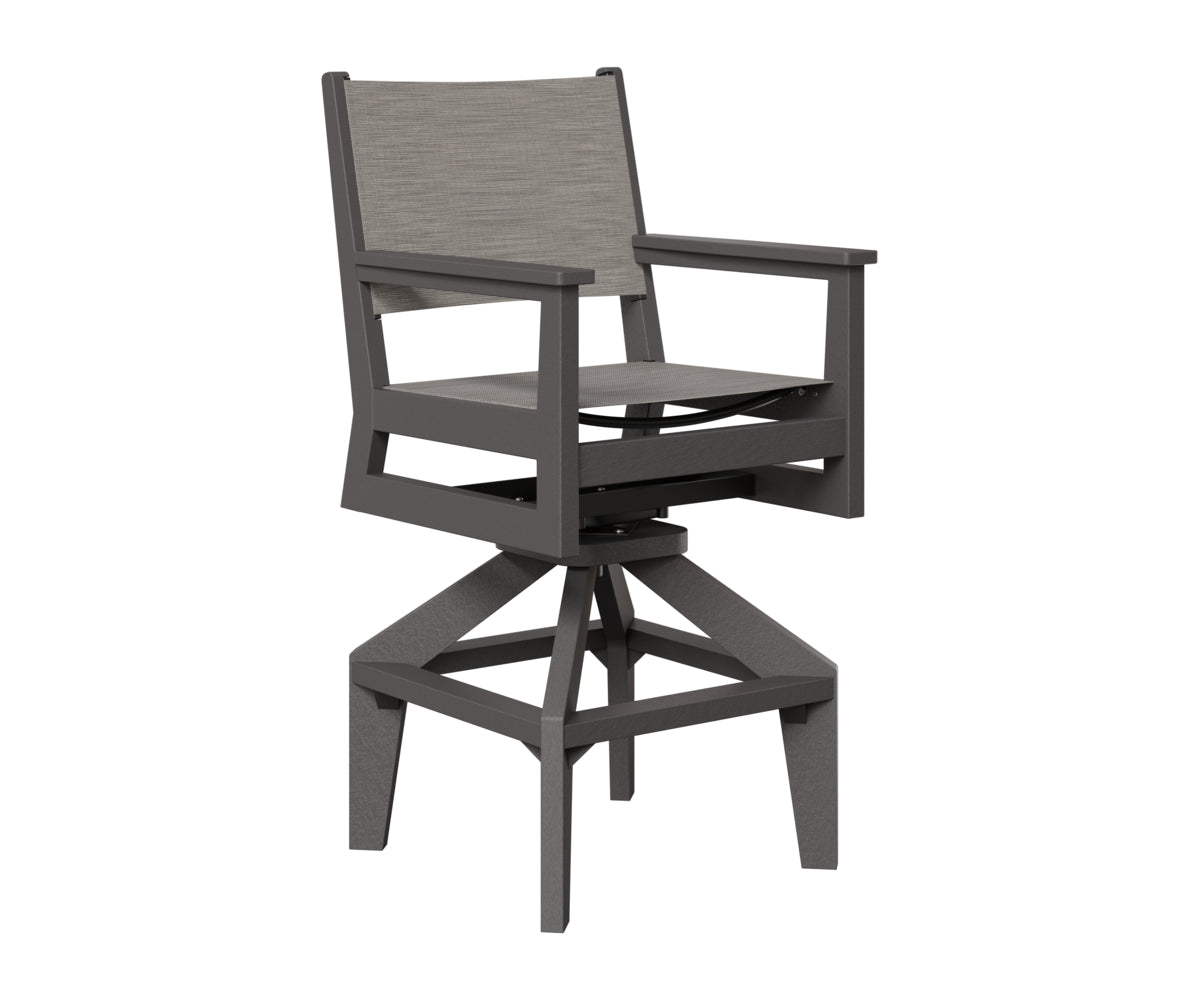 Berlin Gardens Mayhew Sling Swivel Bar Chair in Smoke Gray