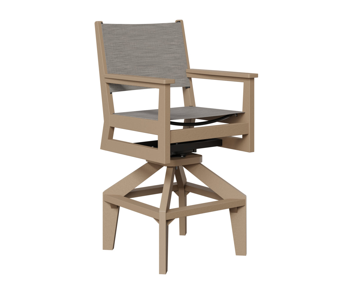 Berlin Gardens Mayhew Sling Swivel Bar Chair in Weatherwood