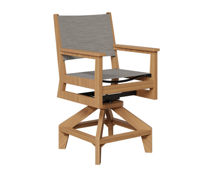 Berlin Gardens Mayhew Sling Swivel Counter Chair in Natural Teak