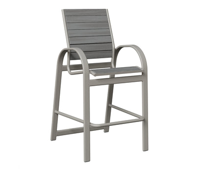 Berlin Gardens Murphy Poly Bar Chair in Platinum Silver, Driftwood Gray slats