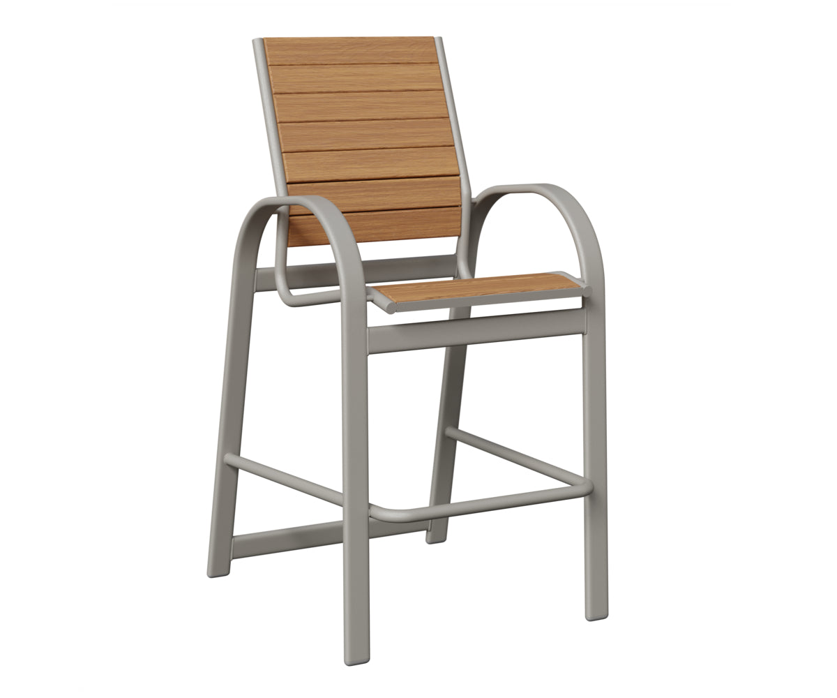 Berlin Gardens Murphy Poly Bar Chair in Platinum Silver, Natural Teak slats