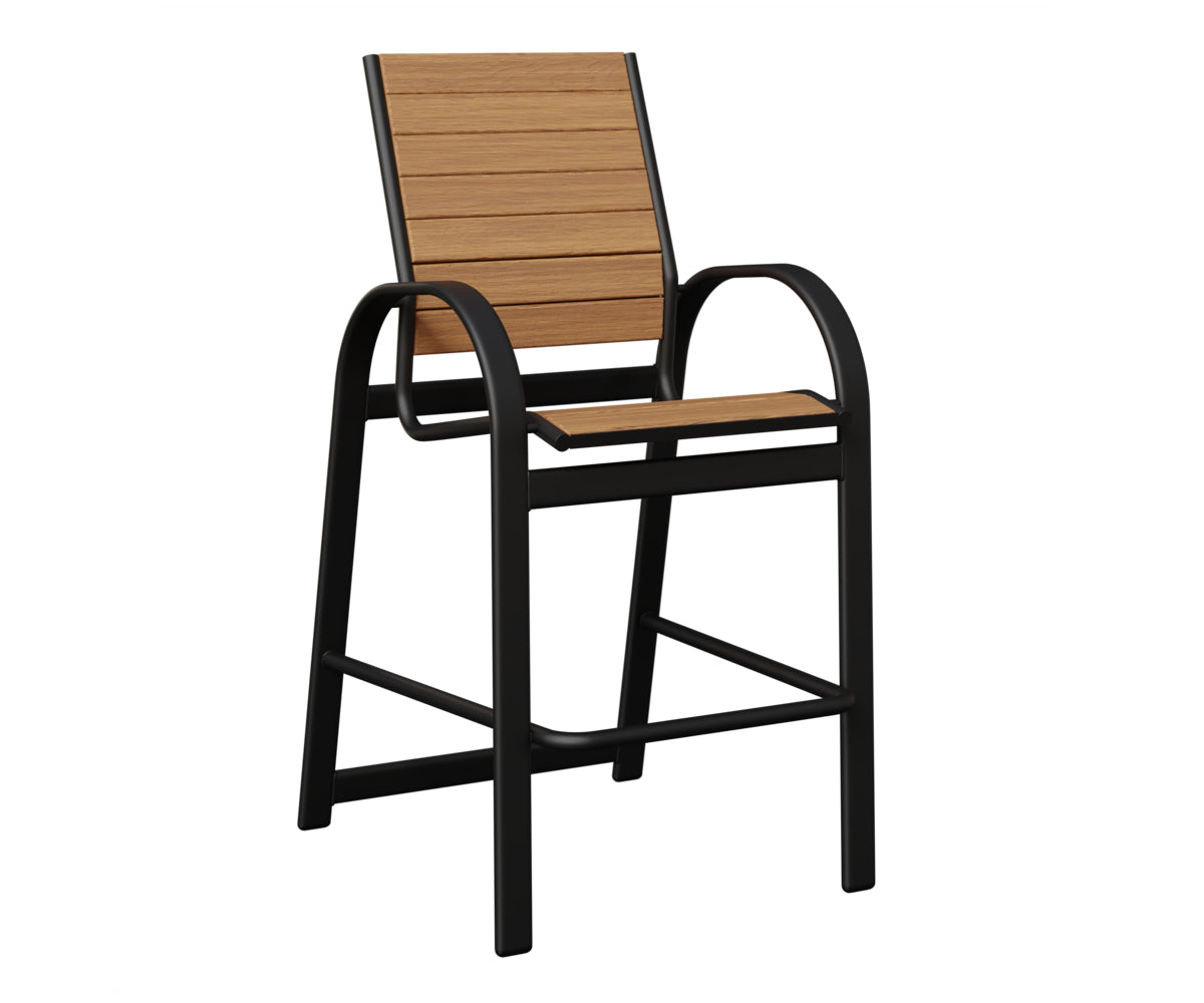 Berlin Gardens Murphy Poly Bar Chair in Black, Natural Teak slats