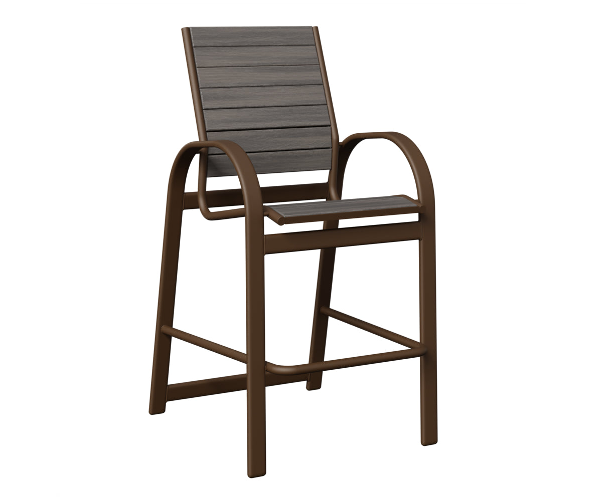 Berlin Gardens Murphy Poly Bar Chair in Mesquite Wood Vein, Coastal Gray slats