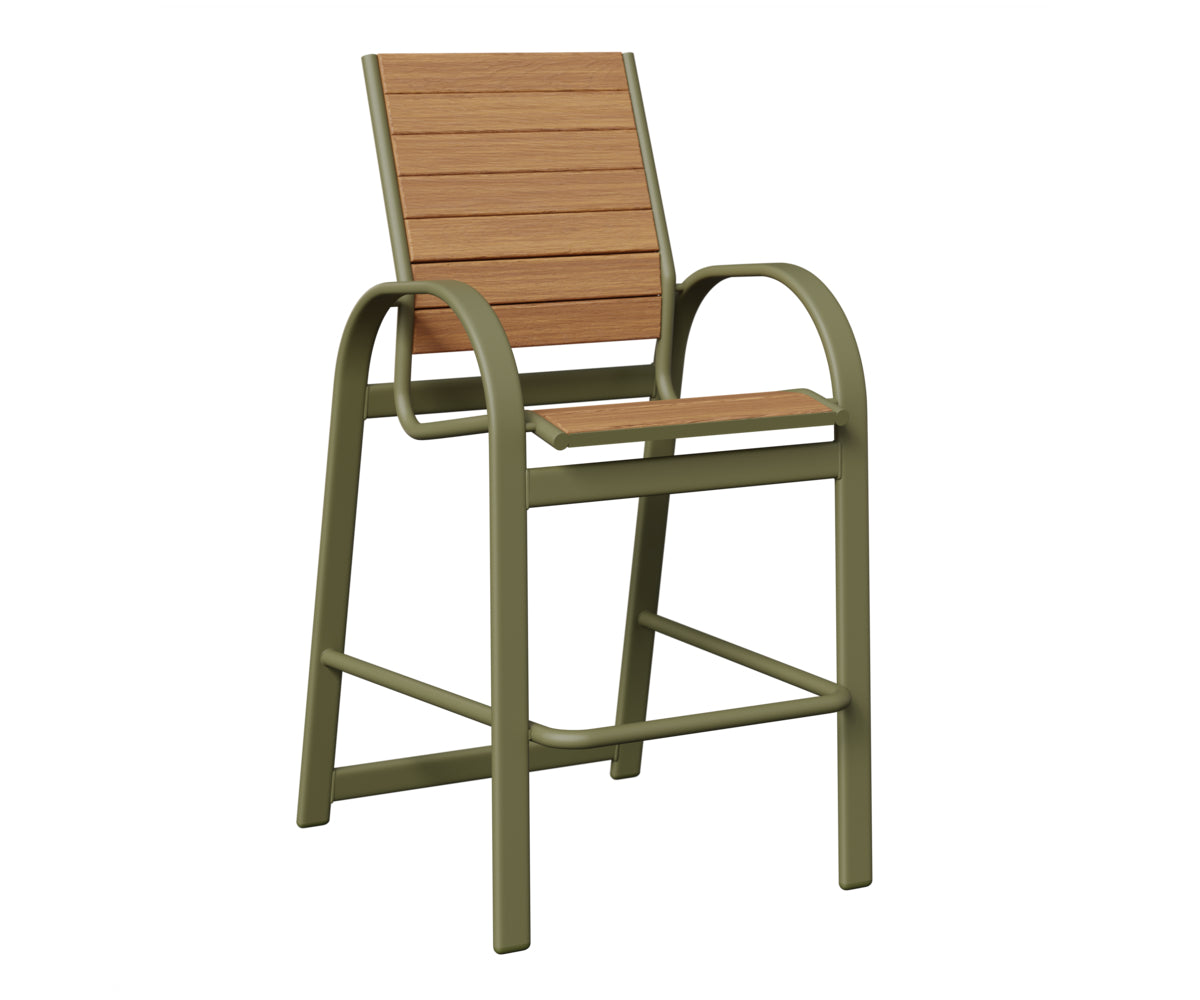 Berlin Gardens Murphy Poly Bar Chair in Green Sage, Natural Teak slats