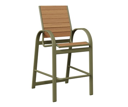Berlin Gardens Murphy Poly Bar Chair in Green Sage, Natural Teak slats