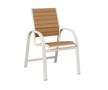 Berlin Gardens Murphy Poly Dining Chair in White, Natural Teak slats