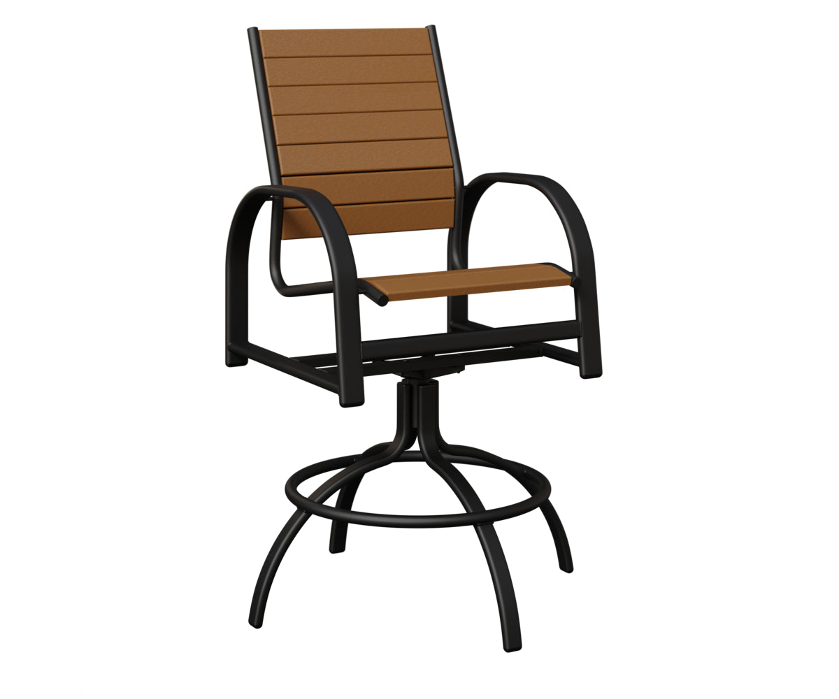 Berlin Gardens Murphy Poly Swivel Bar Chair in Black, Cedar slats