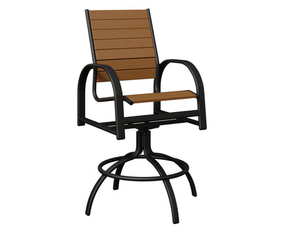 Berlin Gardens Murphy Poly Swivel Bar Chair in Black, Cedar slats