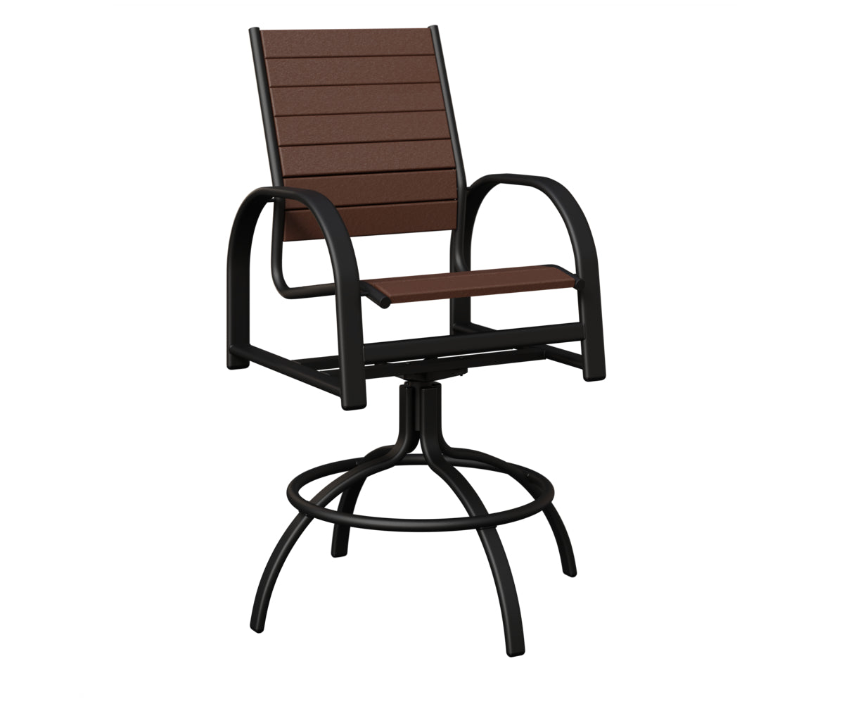 Berlin Gardens Murphy Poly Swivel Bar Chair in Black, Chocolate Brown slats