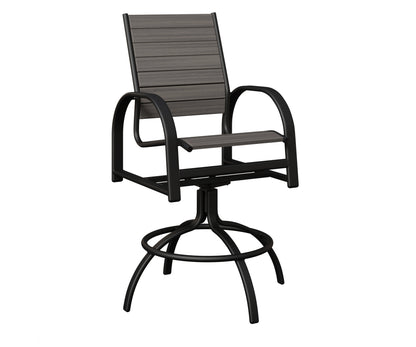 Berlin Gardens Murphy Poly Swivel Bar Chair in Black, Coastal Gray slats