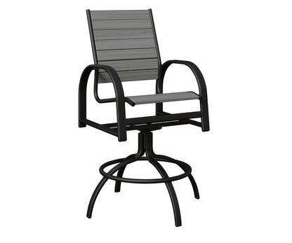 Berlin Gardens Murphy Poly Swivel Bar Chair in Black, Driftwood Gray slats