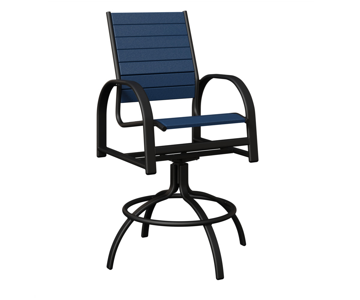 Berlin Gardens Murphy Poly Swivel Bar Chair in Black, Navy Blue slats