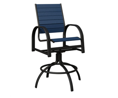 Berlin Gardens Murphy Poly Swivel Bar Chair in Black, Navy Blue slats