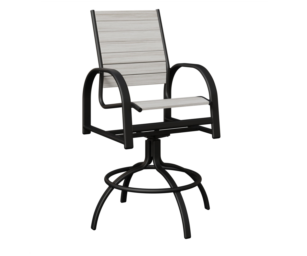 Berlin Gardens Murphy Poly Swivel Bar Chair in Black, Seashell slats