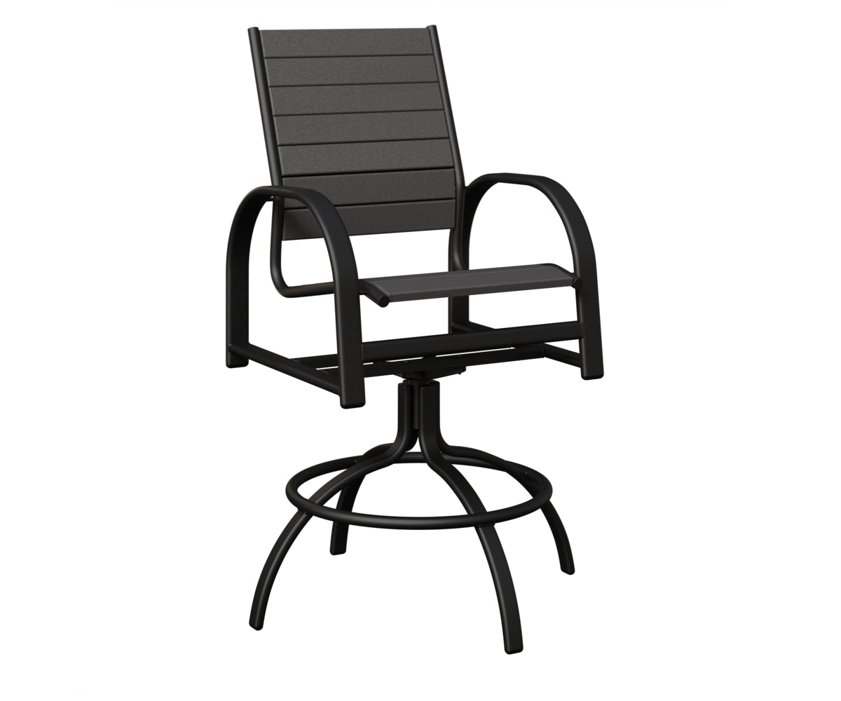 Berlin Gardens Murphy Poly Swivel Bar Chair in Black, Smoke Gray slats