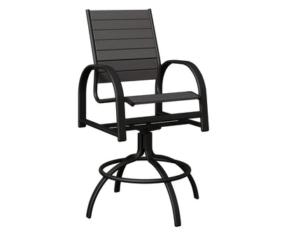 Berlin Gardens Murphy Poly Swivel Bar Chair in Black, Smoke Gray slats