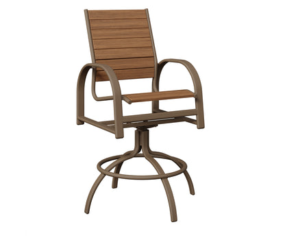 Berlin Gardens Murphy Poly Swivel Bar Chair in Clay, Antique Mahogany slats