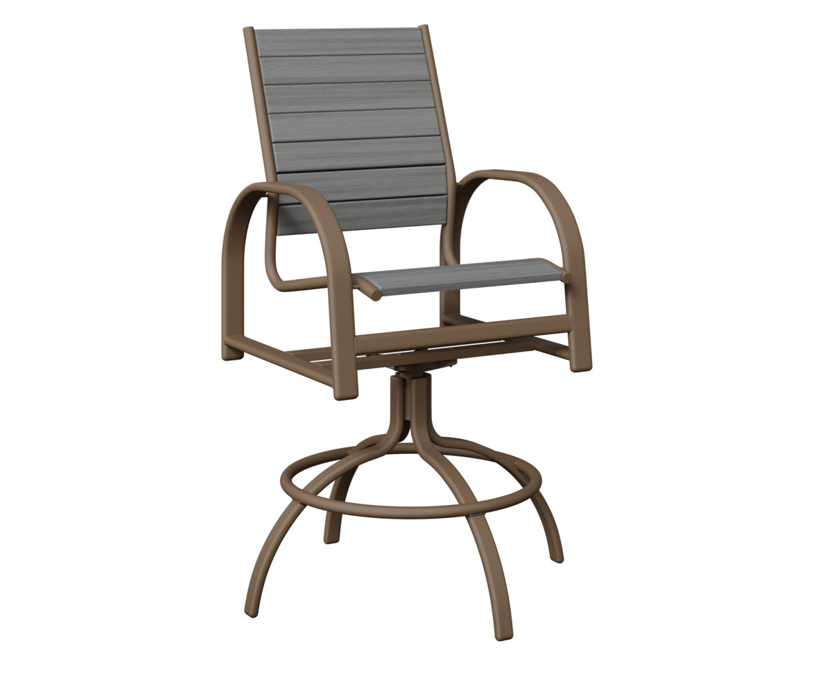 Berlin Gardens Murphy Poly Swivel Bar Chair in Clay, Driftwood Gray slats