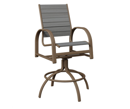 Berlin Gardens Murphy Poly Swivel Bar Chair in Clay, Driftwood Gray slats