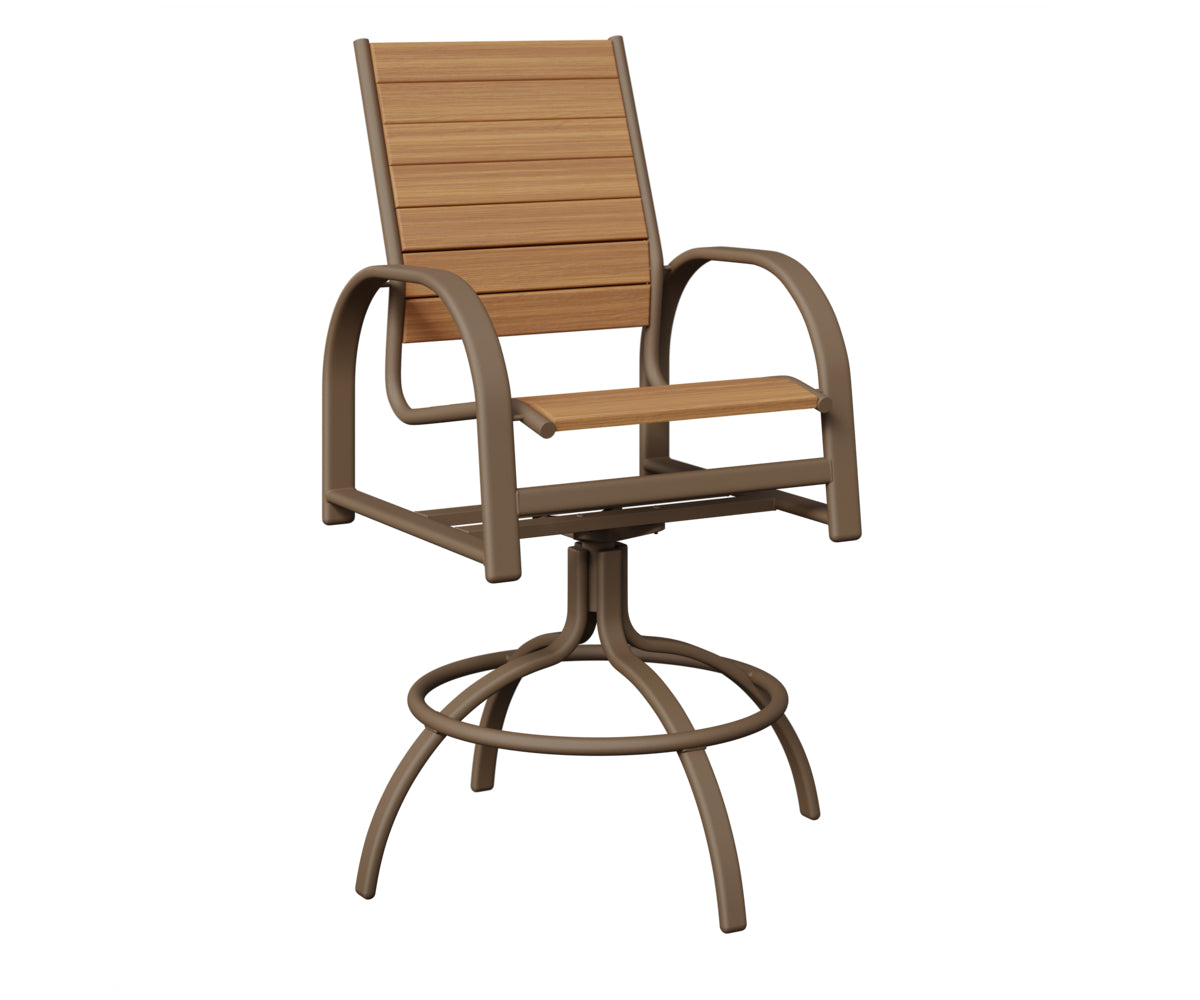Berlin Gardens Murphy Poly Swivel Bar Chair in Clay, Natural Teak slats