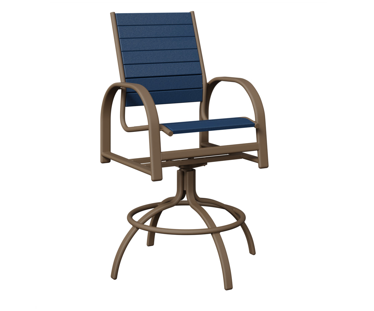 Berlin Gardens Murphy Poly Swivel Bar Chair in Clay, Navy Blue slats