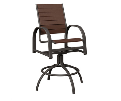 Berlin Gardens Murphy Poly Swivel Bar Chair in Granite Speckle, Chocolate Brown slats