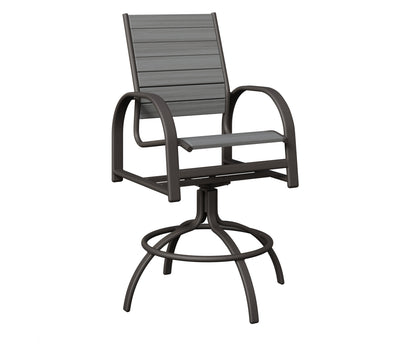 Berlin Gardens Murphy Poly Swivel Bar Chair in Granite Speckle, Driftwood Gray slats