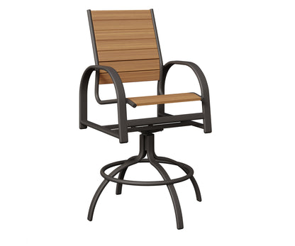 Berlin Gardens Murphy Poly Swivel Bar Chair in Granite Speckle, Natural Teak slats