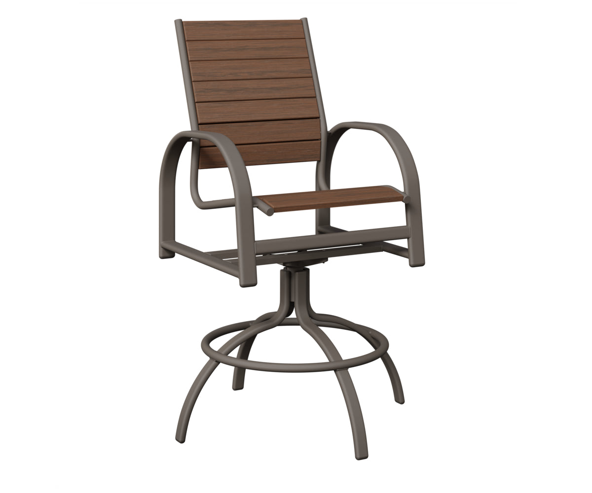 Berlin Gardens Murphy Poly Swivel Bar Chair in Graphite, Brazilian Walnut slats