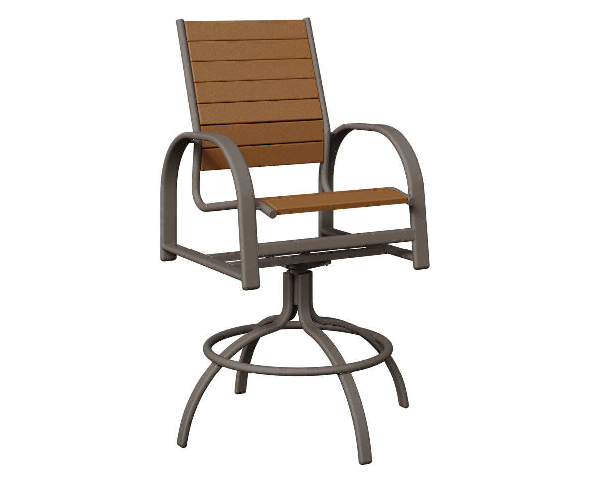 Berlin Gardens Murphy Poly Swivel Bar Chair in Graphite, Cedar slats