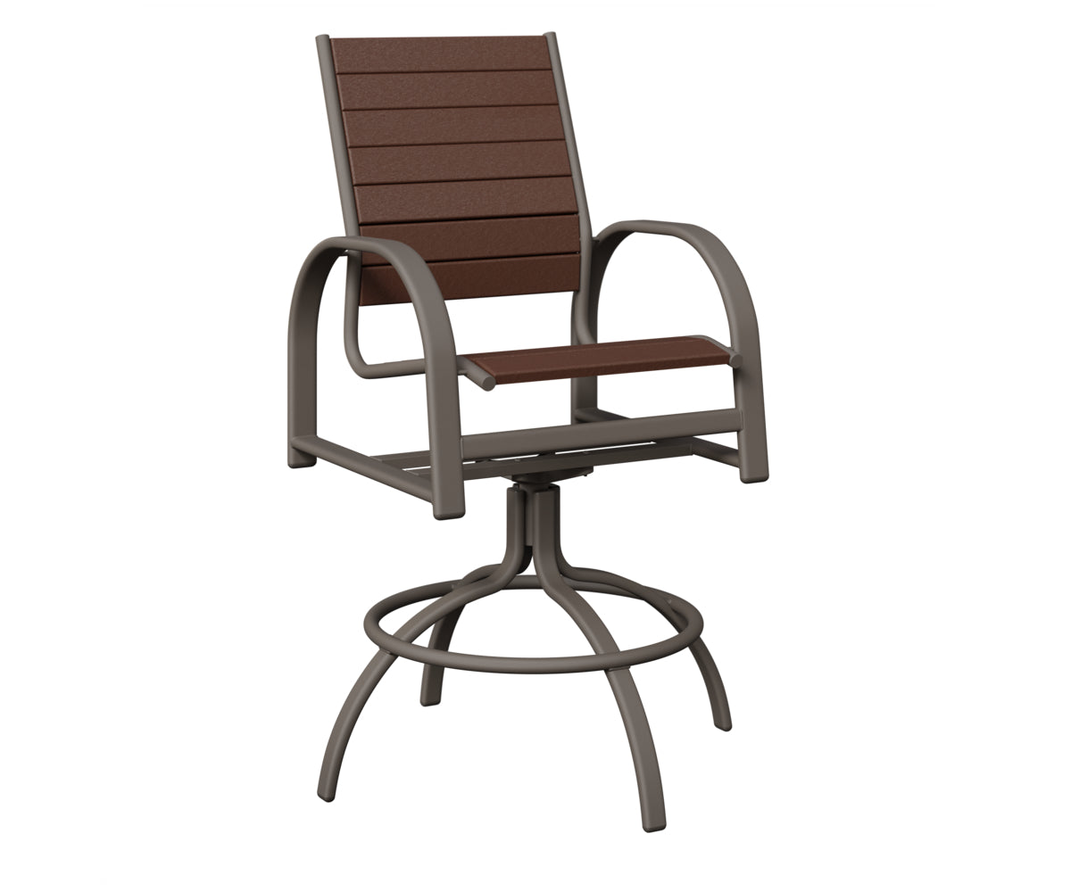 Berlin Gardens Murphy Poly Swivel Bar Chair in Graphite, Chocolate Brown slats