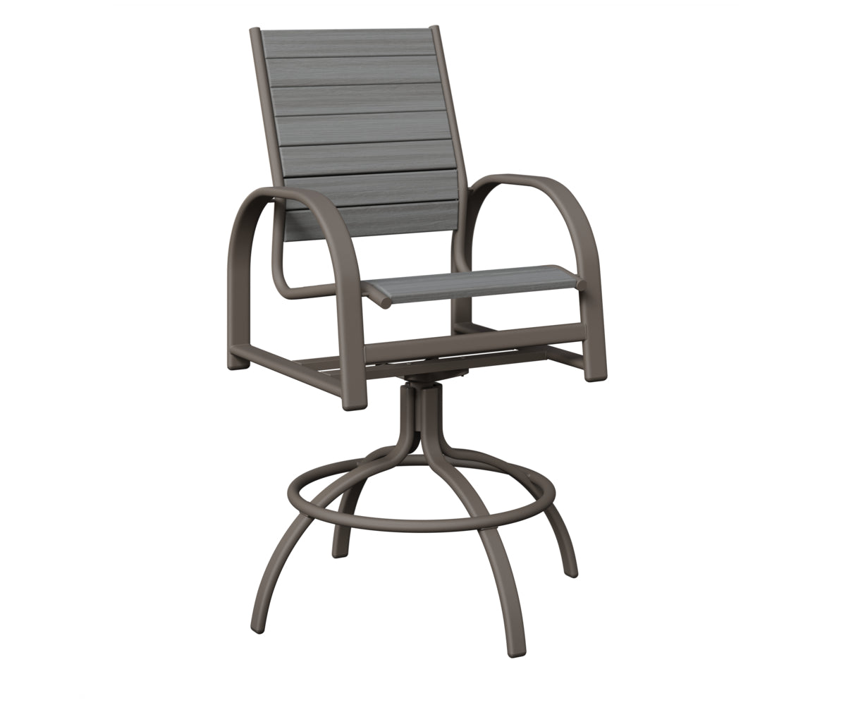 Berlin Gardens Murphy Poly Swivel Bar Chair in Graphite, Driftwood Gray slats