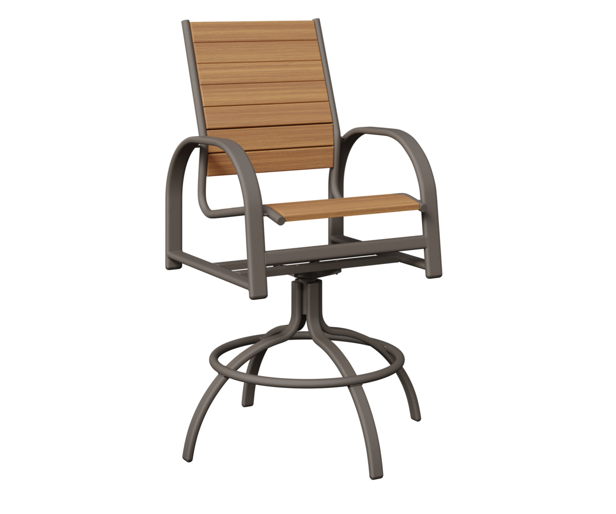 Berlin Gardens Murphy Poly Swivel Bar Chair in Graphite, Natural Teak slats