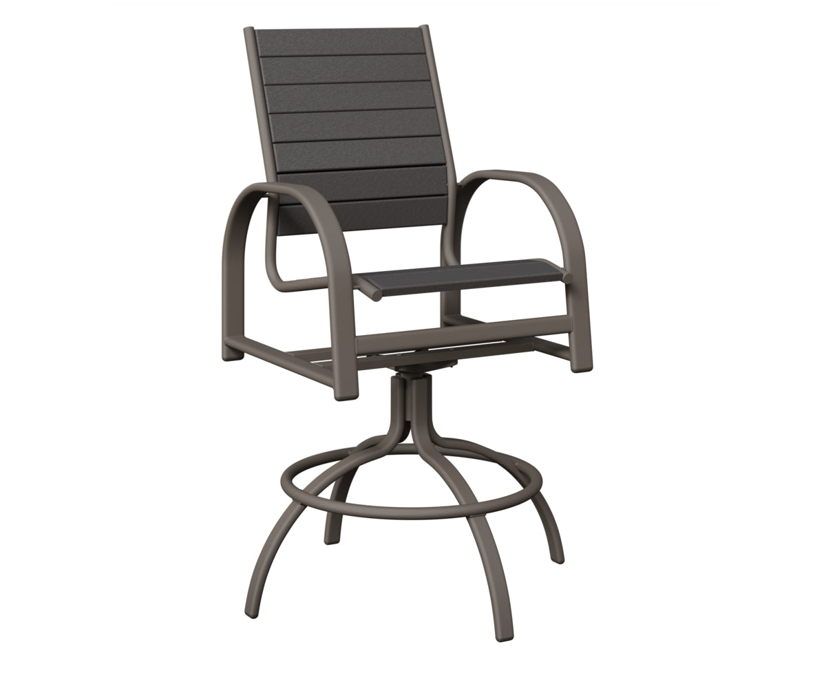 Berlin Gardens Murphy Poly Swivel Bar Chair in Graphite, Smoke Gray slats