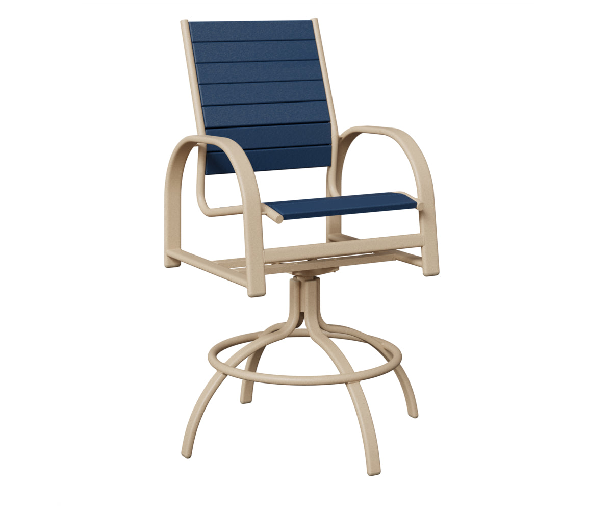 Berlin Gardens Murphy Poly Swivel Bar Chair in Luna Multi, Navy Blue slats