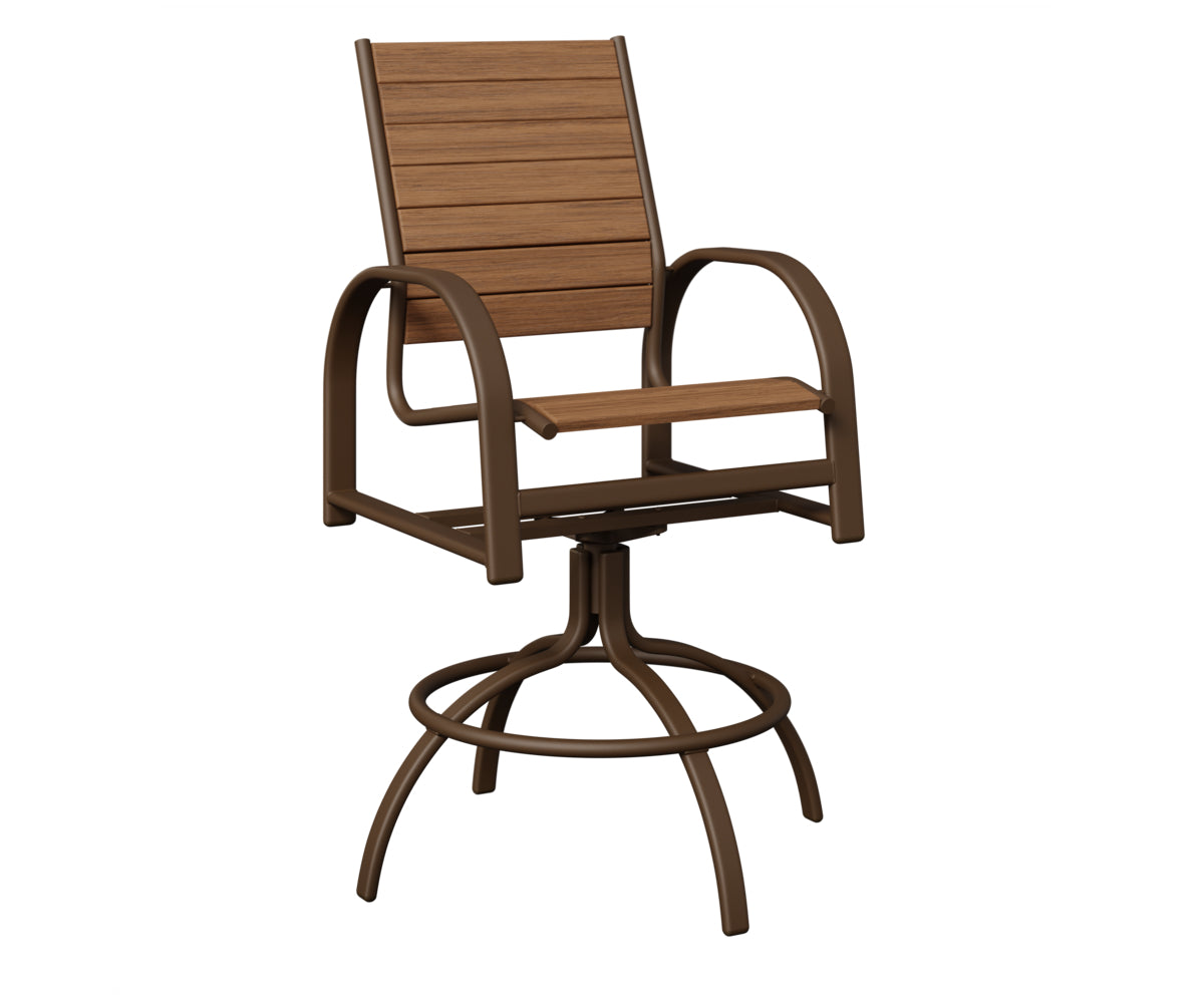 Berlin Gardens Murphy Poly Swivel Bar Chair in Mesquite Wood Vein, Antique Mahogany slats