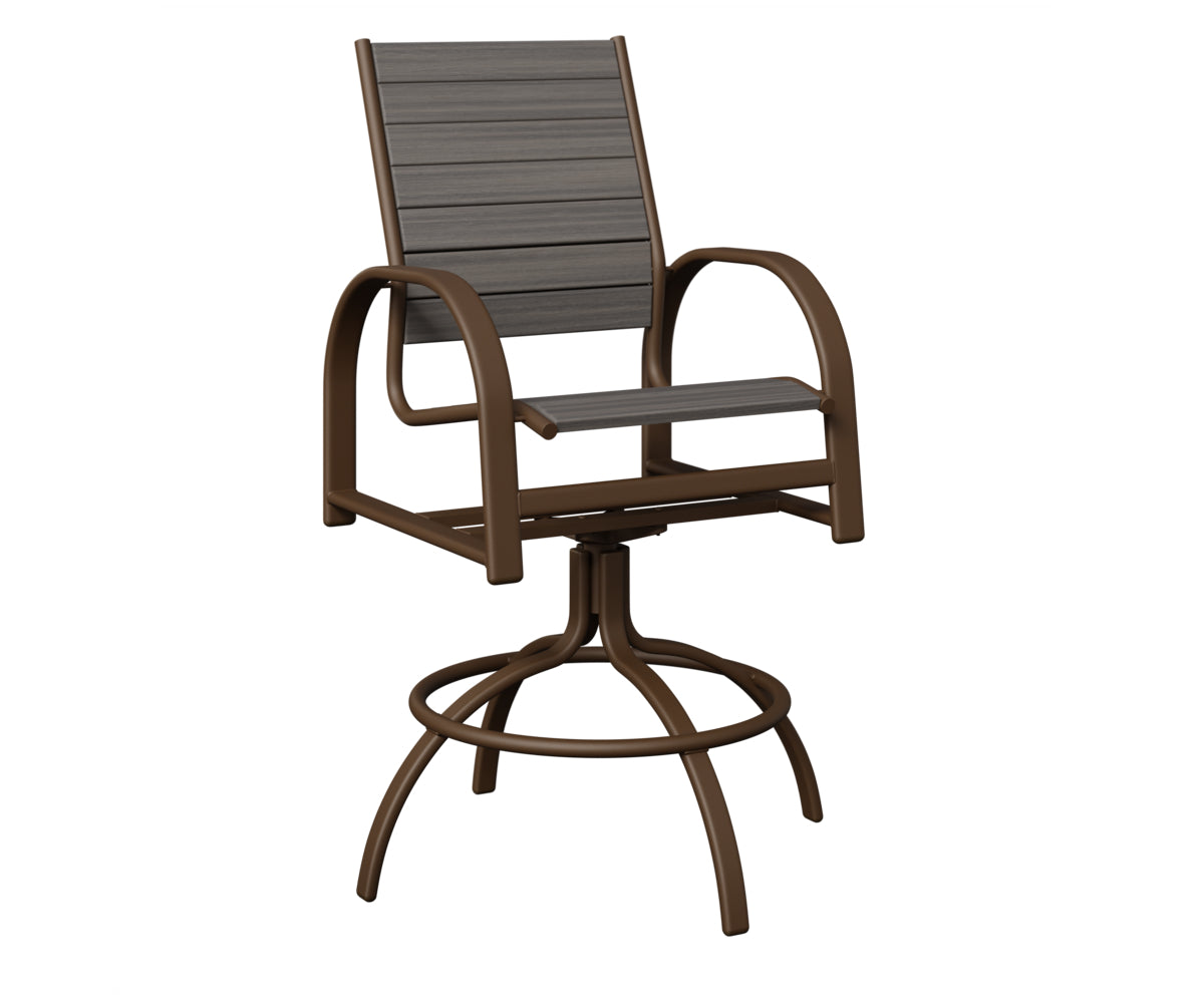 Berlin Gardens Murphy Poly Swivel Bar Chair in Mesquite Wood Vein, Coastal Gray slats
