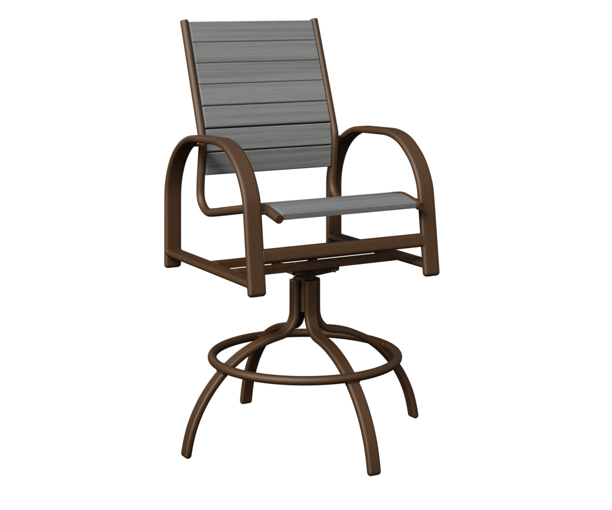 Berlin Gardens Murphy Poly Swivel Bar Chair in Mesquite Wood Vein, Driftwood Gray slats