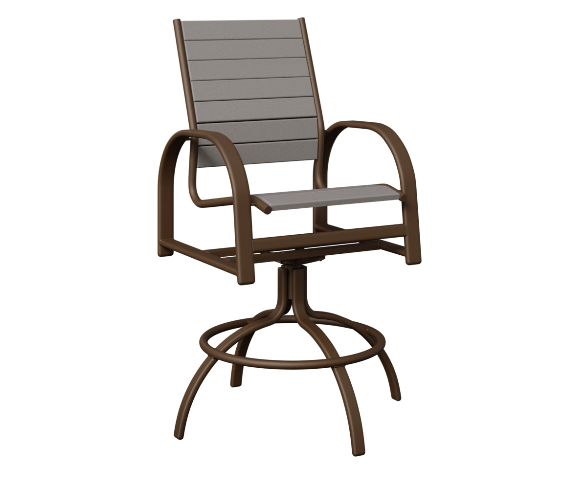Berlin Gardens Murphy Poly Swivel Bar Chair in Mesquite Wood Vein, Light Gray slats