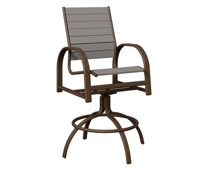 Berlin Gardens Murphy Poly Swivel Bar Chair in Mesquite Wood Vein, Light Gray slats