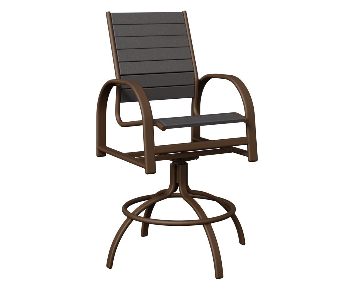 Berlin Gardens Murphy Poly Swivel Bar Chair in Mesquite Wood Vein, Smoke Gray slats