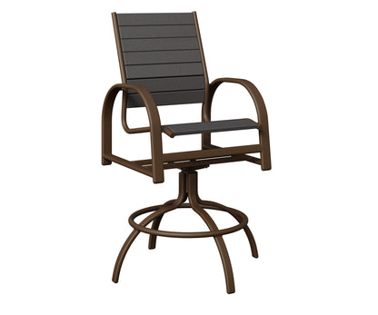 Berlin Gardens Murphy Poly Swivel Bar Chair in Mesquite Wood Vein, Smoke Gray slats