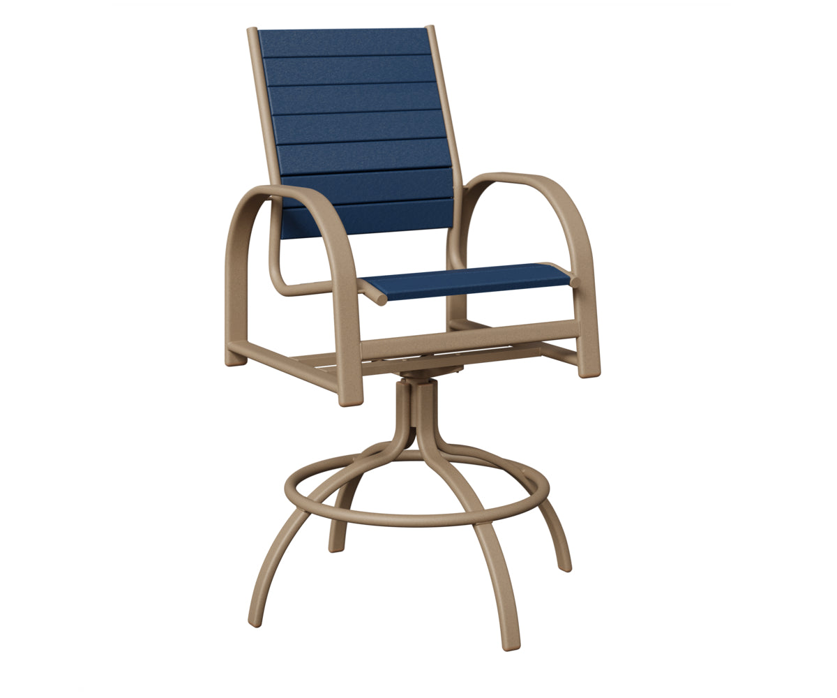 Berlin Gardens Murphy Poly Swivel Bar Chair in Oak Wood Vein, Navy Blue slats