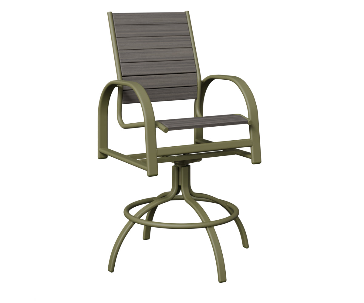 Berlin Gardens Murphy Poly Swivel Bar Chair in Green Sage, Coastal Gray slats