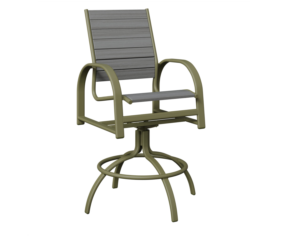 Berlin Gardens Murphy Poly Swivel Bar Chair in Green Sage, Driftwood Gray slats