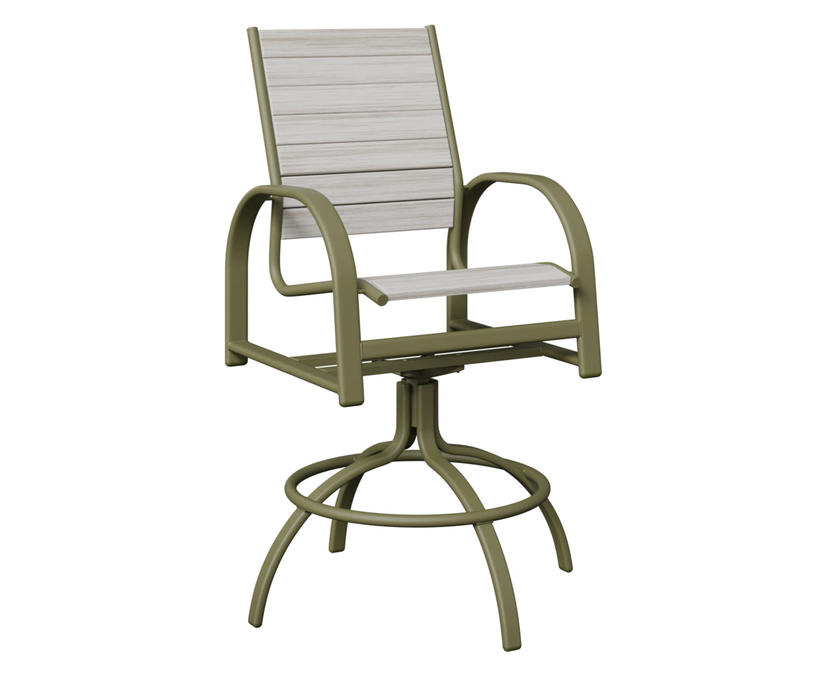 Berlin Gardens Murphy Poly Swivel Bar Chair in Green Sage, Seashell slats
