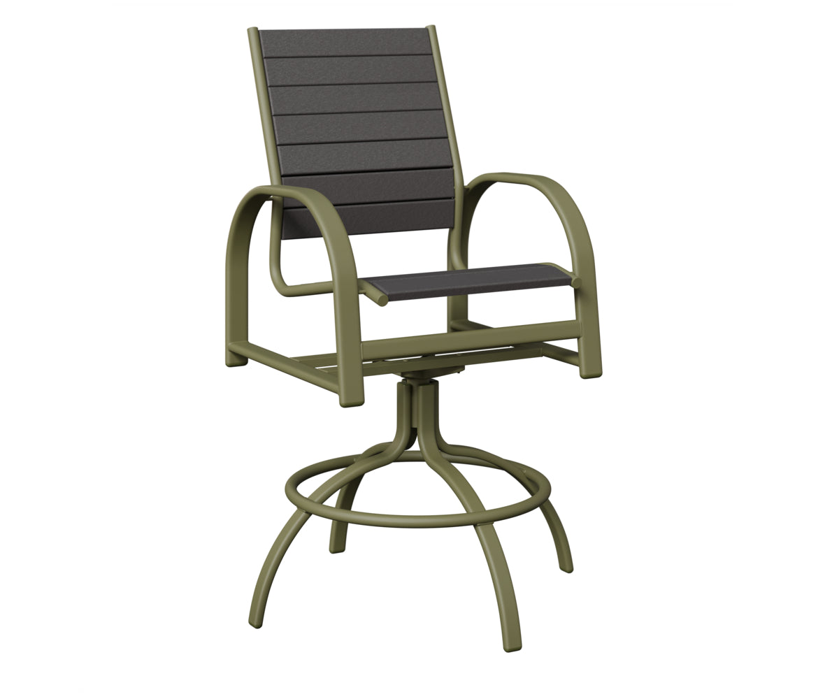 Berlin Gardens Murphy Poly Swivel Bar Chair in Green Sage, Smoke Gray slats