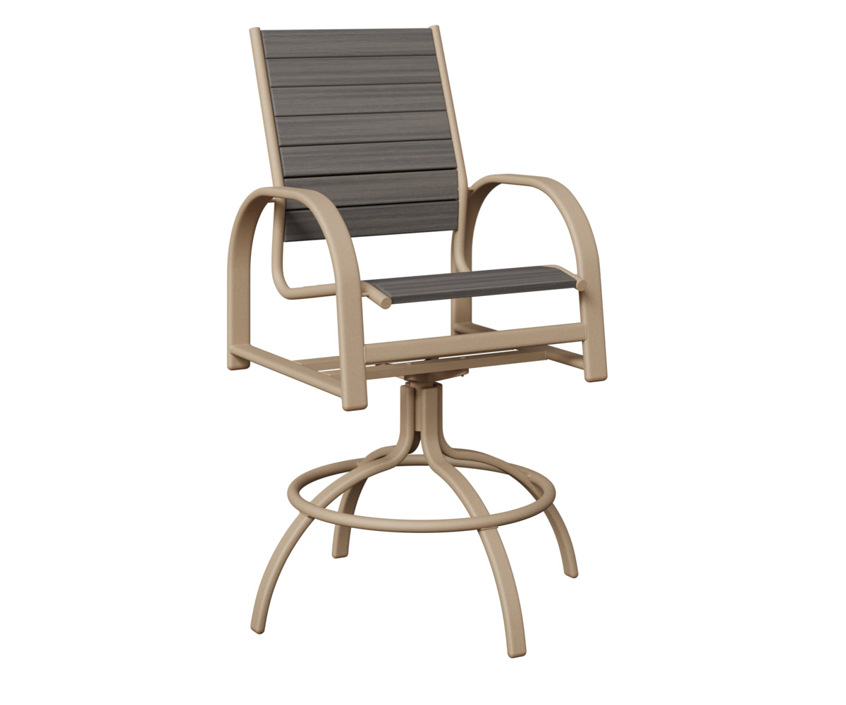 Berlin Gardens Murphy Poly Swivel Bar Chair in Sahara Speckle, Coastal Gray slats